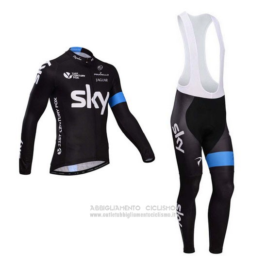 2014 Abbigliamento Ciclismo Sky Nero e Celeste Manica Lunga e Salopette